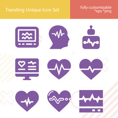 Simple set of heart rate related filled icons.