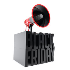 3D illustration of Black Friday text with megaphone