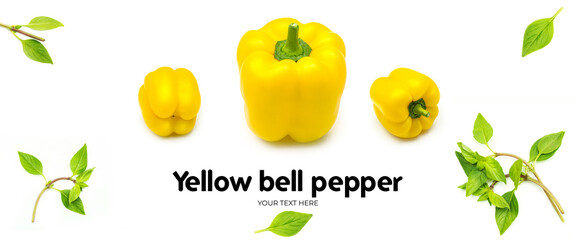Bell peppers on white background. Long header banner format. Panorama website header banner. High quality photo