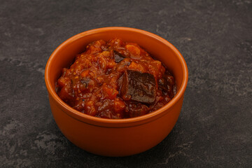 Eggplant saute with tomato and herbs