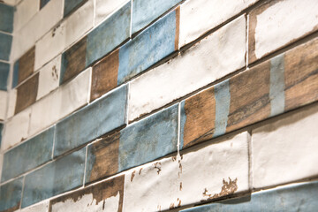 Modern colourful brick style tiles. Ceramic brick tile wall.