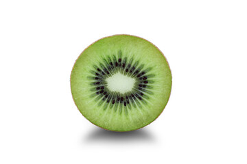Kiwi fruit fallen from white background, half of kiwi fruit.