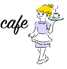 カフェで働く女性イラスト Illustration of a woman working in a cafe - obrazy, fototapety, plakaty