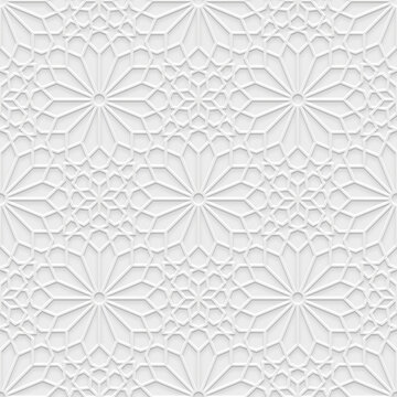 Grey light geometric pattern in arabic style, soft emboss background