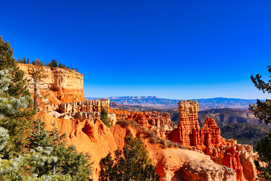 Bryce Canyon National Park, Utah, United States fantastic red hoodoos and bright light