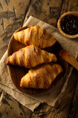Traditional homemade French croissants on a plate