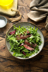Arugula salad with beef steak