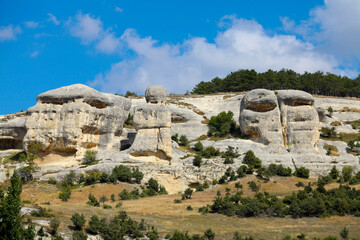 View of the Stone Sphinxes. Mountain range is located right near the old part of the city of Bakhchisarai on the Crimea. Bakhchisaray.