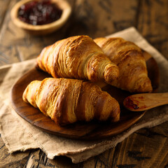 Traditional homemade French croissants on a plate