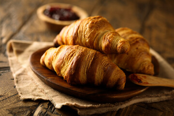 Traditional homemade French croissants on a plate