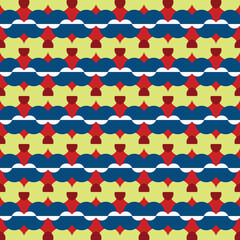 Vector seamless pattern texture background with geometric shapes, colored in blue, red, green, white colors.