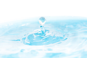 Water background - oval liquid droplet isolated on teal blue and white backdrop