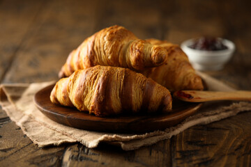 Traditional homemade French croissants on a plate