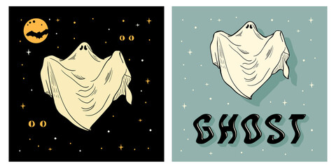 ghost character vintage halloween poster vector print design