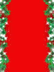 Christmas background. Spruce branches with snow and stars. Empty festive background.