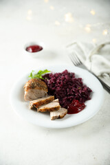 Roasted duck breast with red cabbage