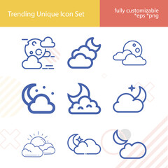 Simple set of cloudy related lineal icons.