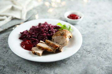 Roasted duck breast with red cabbage