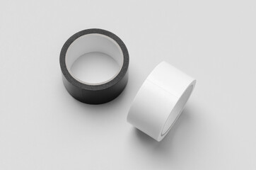 White and black duct tapes mockup on a grey background.