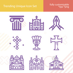 Simple set of catholicism related lineal icons.