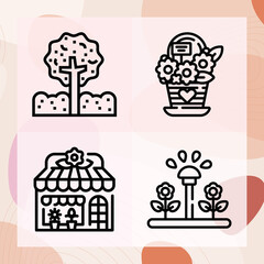 Simple set of roses related lineal icons