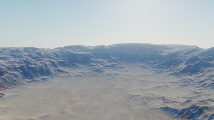 Beautiful alien landscape, panorama of the surface of a fantasy planet, unknown world in space. 3D Render