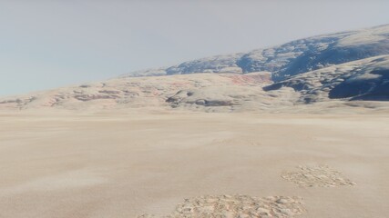 Beautiful alien landscape, panorama of the surface of a fantasy planet, unknown world in space. 3D Render
