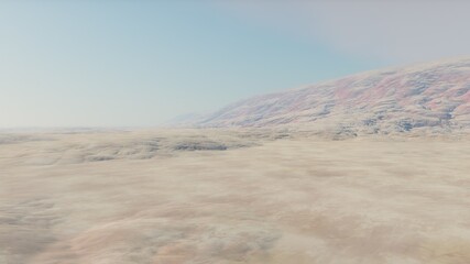 Beautiful alien landscape, panorama of the surface of a fantasy planet, unknown world in space. 3D Render