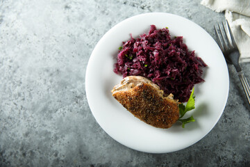 Roasted duck breast with red cabbage