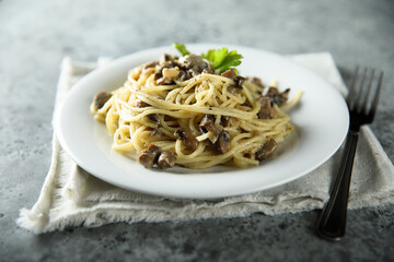 Spaghetti with homemade mushroom ragout