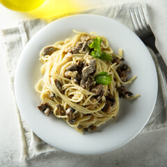 Spaghetti with homemade mushroom ragout