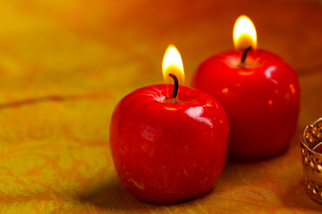 Indian festival Diwali , Glowing apple shape candle