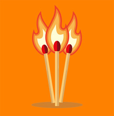Three Lighted Matches vector illustration on an Orange background