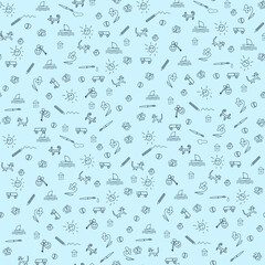 Seamless Doodle pattern for baby, hand-drawn, set of children's drawings for decoration.A set of doodles items from the life of a child