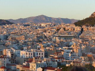 Fototapeta premium Panorama di Atene al tramonto in Grecia.