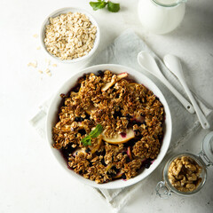 Homemade apple crumble with blueberry