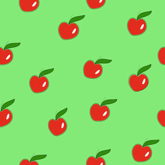 seamless pattern with apples green background