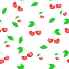 seamless pattern with cherries and leaves