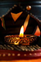 Indian Festival Diwali , oil lamp on dark background