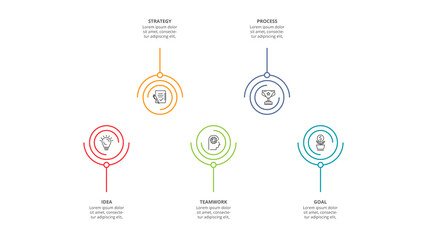 Circle elements of graph, diagram with 5 steps, options, parts or processes. Template for infographic, presentation.