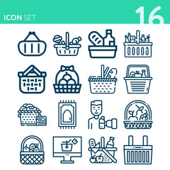 Simple set of 16 icons related to weaving