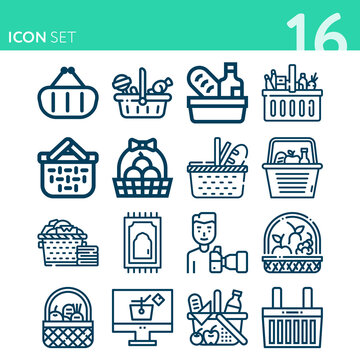 Simple set of 16 icons related to weaving
