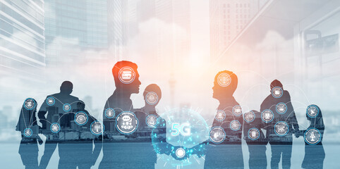 People network and international communication concept. Business people with modern graphic interface of community linking many people around world by social media to connect international business.