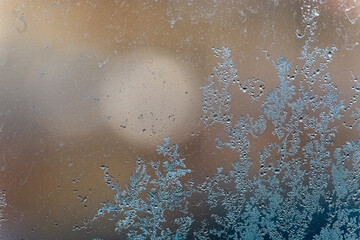 Close up of tiny ice crystals on a window