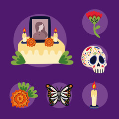 Fototapeta premium mexican altar of day of the dead with set flat style icons