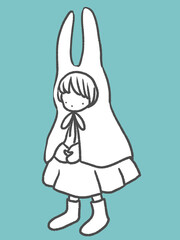 ウサギのケープを付けた女の子のクリスマスオーナメントのお人形(背景色のみ)