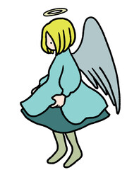 横を向いた天使の女の子のクリスマスオーナメントのお人形(白バック)