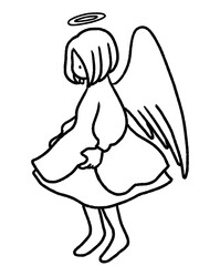 横を向いた天使の女の子のクリスマスオーナメントのお人形(線画のみ)