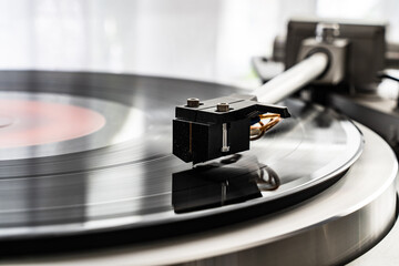Turntable plays a vinyl record
