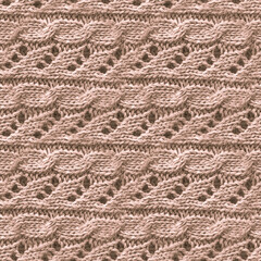 Beige Woolen Thread. Abstract Knit Sweater. 